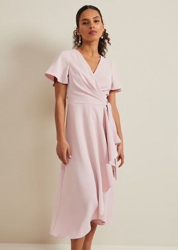 Phase Eight Petite Julissa Frill Wrap Dress Rose USA | 0286579-NF